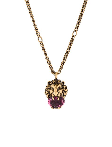 Metal Lion Head Necklace With Crystal 